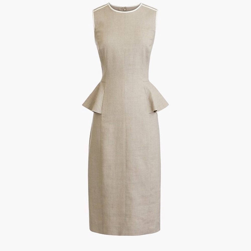 Elegant Linen Blend Beige Sleeveless Peplum midi Dress